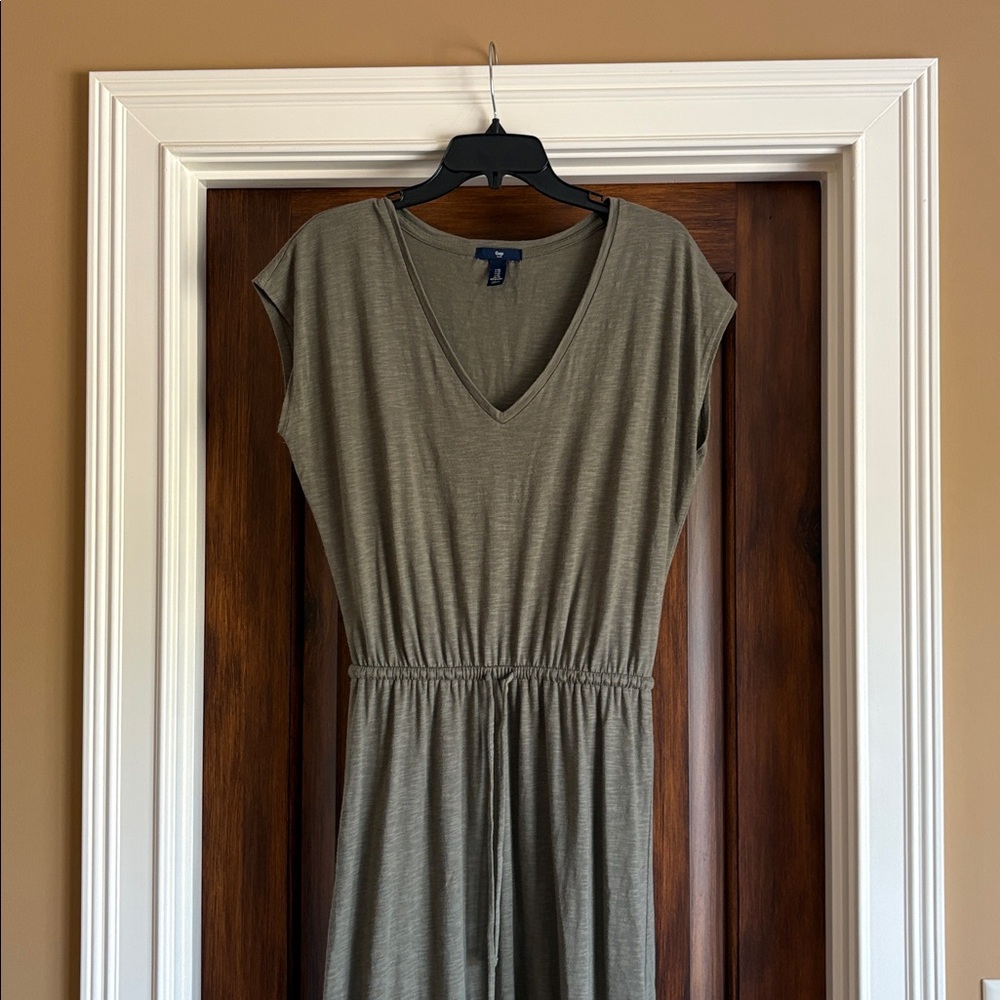 GAP Olive Green Casual Cotton Maxi Dress with Drawstring Waist / Size xs